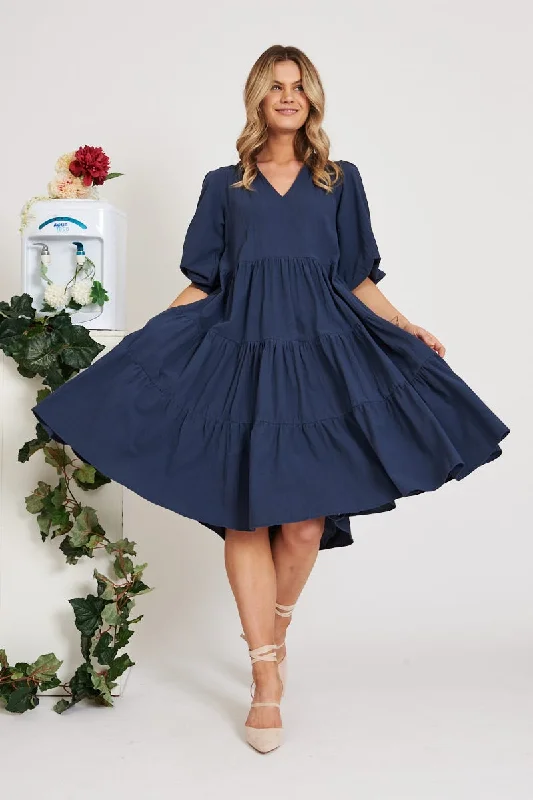 Kehlana Tiered Smock Dress In Navy