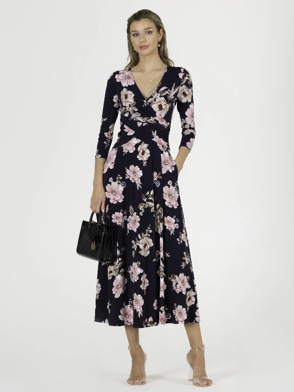 Quintella Jersey Side Split Maxi Dress, Navy Floral