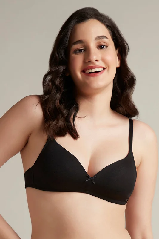plunge bras for low cut topsSmooth Style Padded Non-Wired Cotton Bra - Black