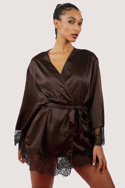 Silk bras for a luxurious and smooth texture​ Alaia Chocolate Brown Caged Kimono