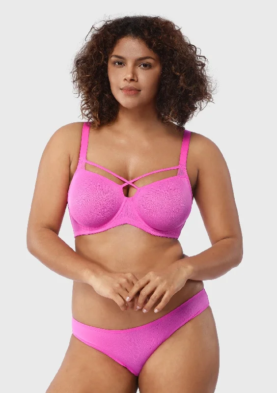 Bra with an anti - itch lining for added comfort Billie Cross Front Strap Barbie Pink Smooth Sheer Mesh Underwire Bra Bra with an anti - itch lining for added comfort Billie Cross Front Strap Barbie Pink Smooth Sheer Mesh Underwire Bra
