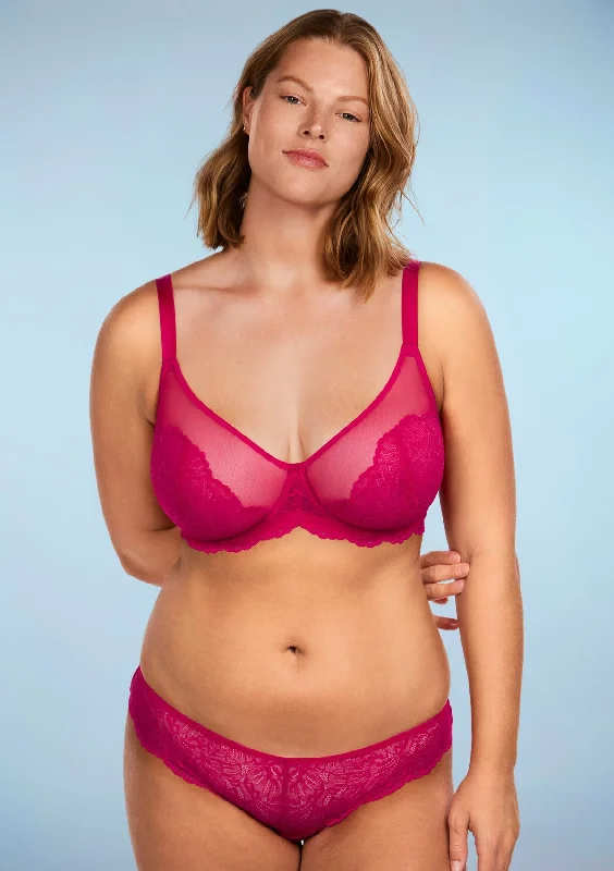 Unpadded bras for a natural and lightweight feel​ Blossom Raspberry Unlined Lace Underwire Bra Set