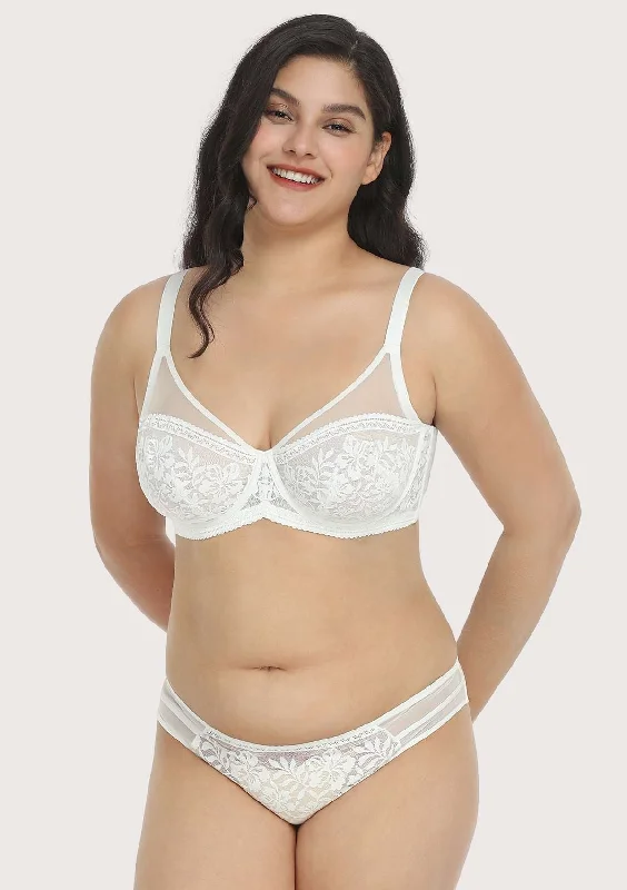 Bra with a plus - size adjustable strap for added comfort Gladioli White Lace Unlined Underwire Bra Set Bra with a plus - size adjustable strap for added comfort Gladioli White Lace Unlined Underwire Bra Set
