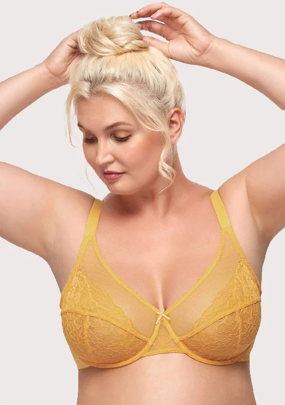 Bra with a wireless memory foam cup for ultimate comfort HSIA Petal Vine Yellow Lace Underwire Bra, 34C-DD, 36C Bra with a wireless memory foam cup for ultimate comfort HSIA Petal Vine Yellow Lace Underwire Bra, 34C-DD, 36C
