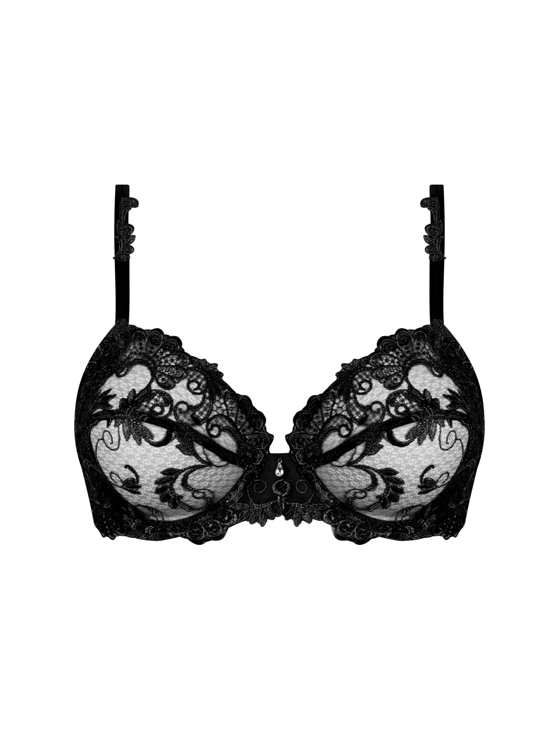 plus size women easy - to - put - on bra for convenienceDressing Floral Full Cup Bra In Black - Lise Charmel plus size women easy - to - put - on bra for convenienceDressing Floral Full Cup Bra In Black - Lise Charmel