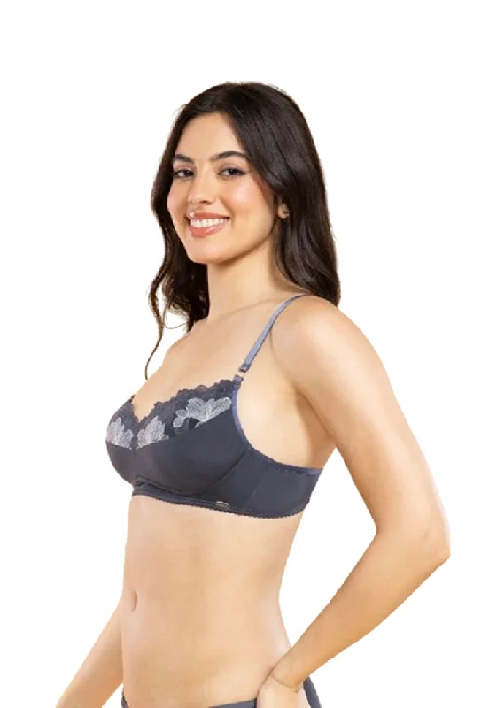 Bra with a nylon - lined cup for stretch and support ENAMOR BRA-F144 Luxe Wirefree Balconette Bra - Padded, Medium Coverage Bra with a nylon - lined cup for stretch and support ENAMOR BRA-F144 Luxe Wirefree Balconette Bra - Padded, Medium Coverage