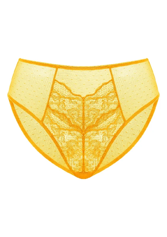 Bra with a removable padding for customizable support Enchante High-Rise Cadmium Yellow Lace Brief Underwear Bra with a removable padding for customizable support Enchante High-Rise Cadmium Yellow Lace Brief Underwear