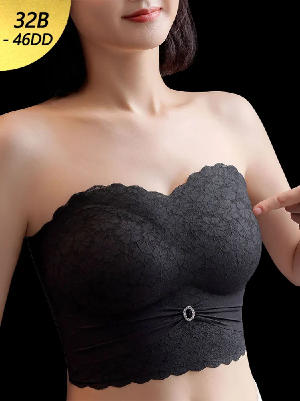 Bra with a wire - free construction for a softer feel Floral Lace Invisible Bandeau Longline Strapless Bras Bra with a wire - free construction for a softer feel Floral Lace Invisible Bandeau Longline Strapless Bras