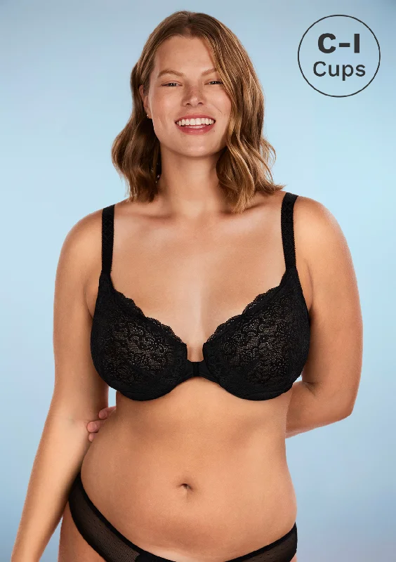 Bra with a matte finish for a more subdued appearance​ Nymphaea Front-Close Retro Floral Lace Unlined Bra