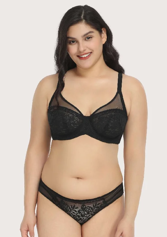 Bra with a cotton - lined cup for a natural and soft feel Gladioli Black Lace Unlined Underwire Bra Set Bra with a cotton - lined cup for a natural and soft feel Gladioli Black Lace Unlined Underwire Bra Set