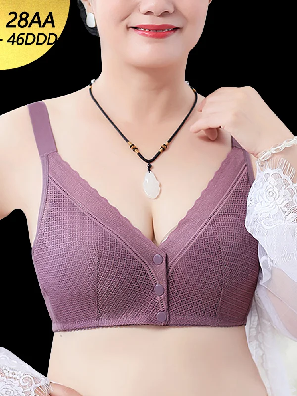 Bra with a breathable lining for a cool feel​ High Stretch Lace Front Button Wireless Bra