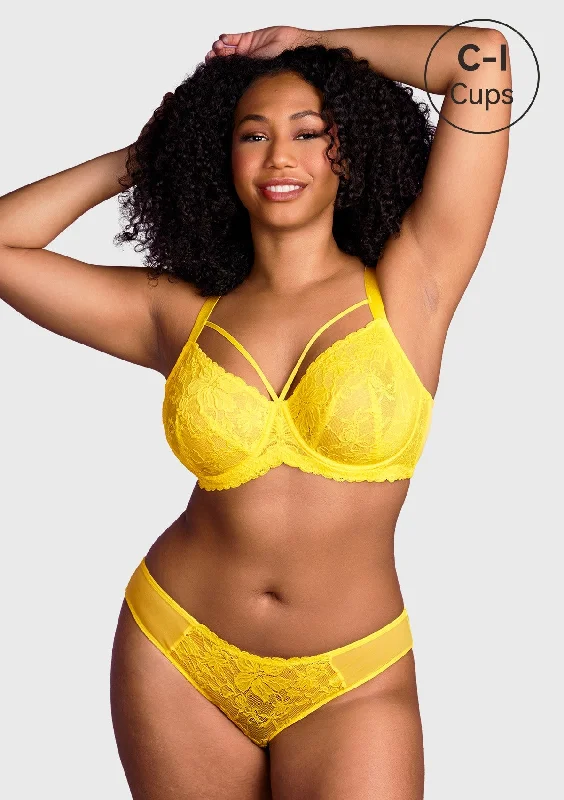 Bra with a single - strap design for a unique and modern style Pretty In Petals Bright Yellow Unlined Strappy Lace Bra Bra with a single - strap design for a unique and modern style Pretty In Petals Bright Yellow Unlined Strappy Lace Bra