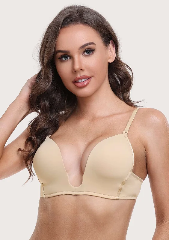 Bra with a soft - touch lining for a luxurious experience HSIA Deep U Plunge Push Up Low Back Wireless Bra Bra with a soft - touch lining for a luxurious experience HSIA Deep U Plunge Push Up Low Back Wireless Bra