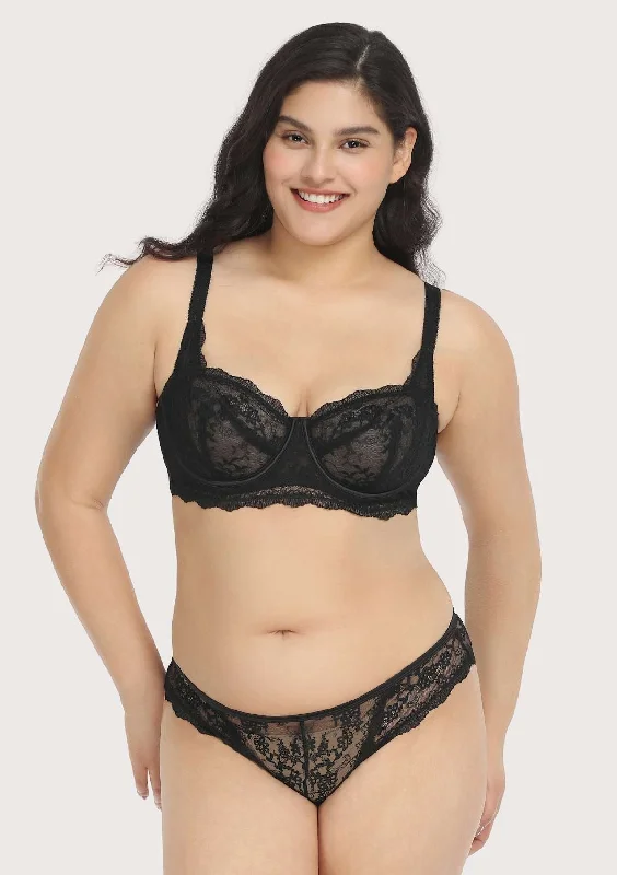 Bra with a quarter - cup design for a very revealing style​ HSIA Floral Lace Unlined Bridal Black Balconette Bra Set