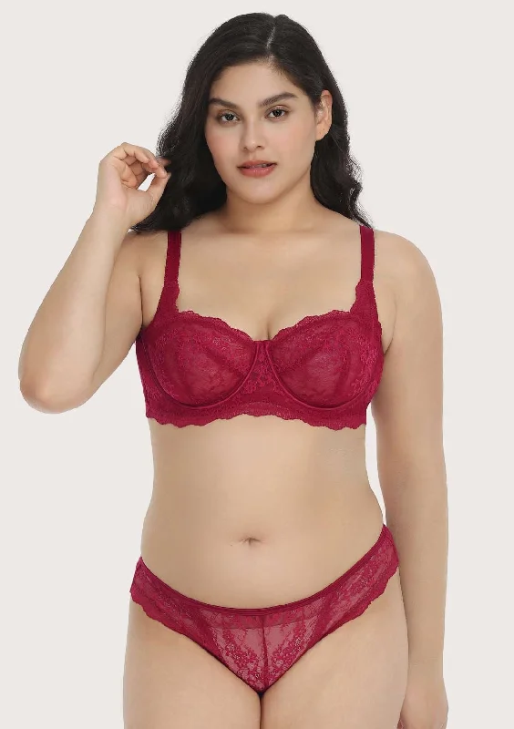 Bra with a balconette style for a flirty neckline HSIA Floral Lace Unlined Bridal Burgundy Balconette Bra Set Bra with a balconette style for a flirty neckline HSIA Floral Lace Unlined Bridal Burgundy Balconette Bra Set