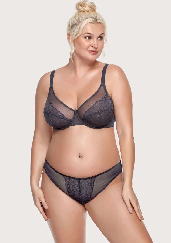 Unpadded bras for a natural and lightweight feel Enchante Lace Dark Gray Underwire Bra Set Unpadded bras for a natural and lightweight feel Enchante Lace Dark Gray Underwire Bra Set