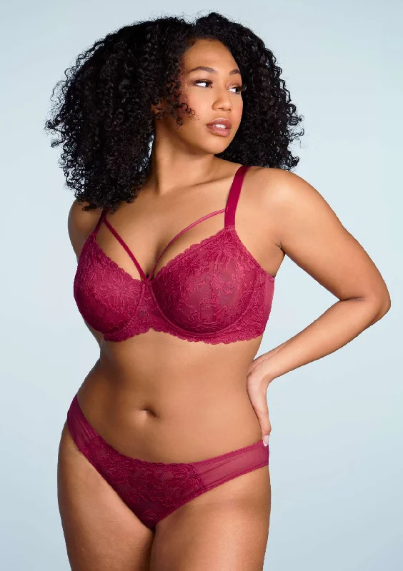 Bra with a plus - size underbust band for a secure fit Pretty In Petals Red Unlined Strappy Lace Bra Set Bra with a plus - size underbust band for a secure fit Pretty In Petals Red Unlined Strappy Lace Bra Set