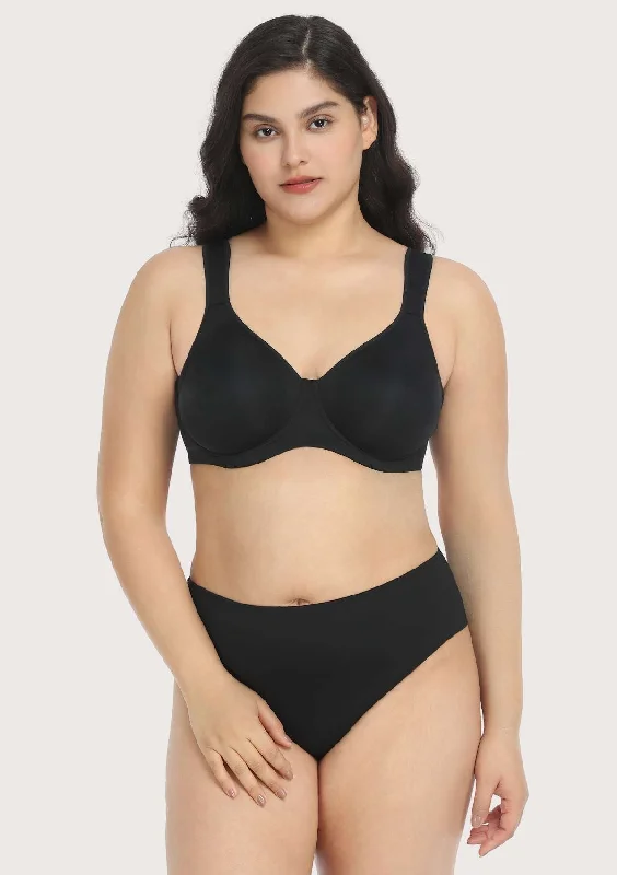 Bra with a non - padded cup for a natural feel Joan Ultimate Soft Black T-shirt Unlined Minimizer Bra Set Bra with a non - padded cup for a natural feel Joan Ultimate Soft Black T-shirt Unlined Minimizer Bra Set