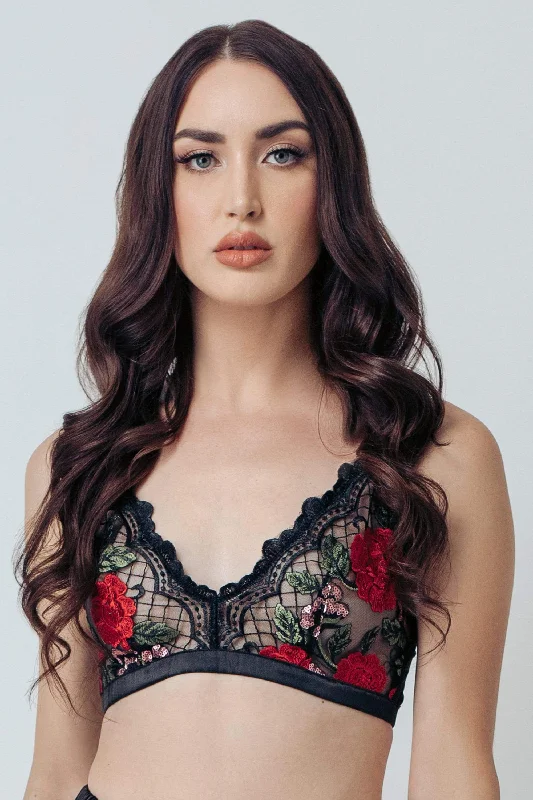 Padded bras to increase cup size and enhance shape Kilo Brava Black Wild Roses Bralette Padded bras to increase cup size and enhance shape Kilo Brava Black Wild Roses Bralette
