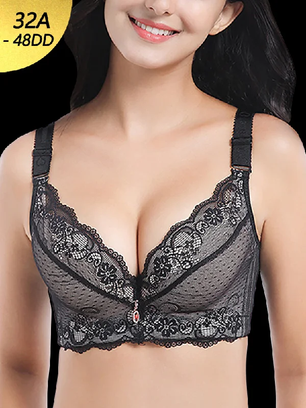 Bra with a non - padded cup for a natural feel​ Lace Padded Cup Push Up Wire-Free Bra