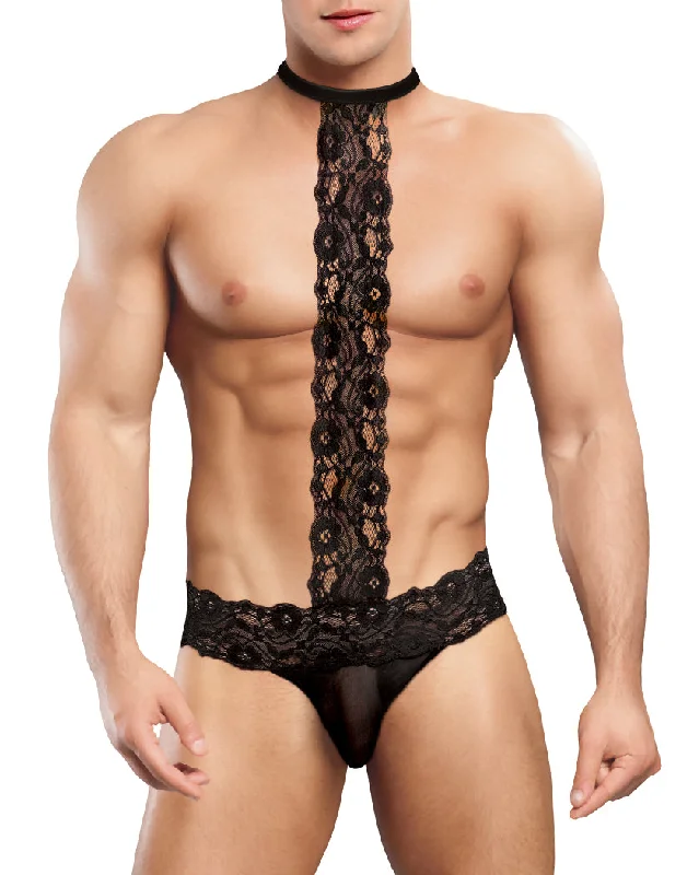 Bra with side - support panels to prevent spillage Male Power Scandal Lace Choker Thong 309-178 Bra with side - support panels to prevent spillage Male Power Scandal Lace Choker Thong 309-178