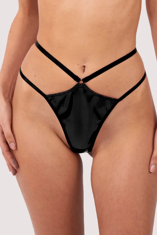 Bra with a padded cup for added comfort and shape Maxine Black PVC Strap And Ring Detail Thong Bra with a padded cup for added comfort and shape Maxine Black PVC Strap And Ring Detail Thong