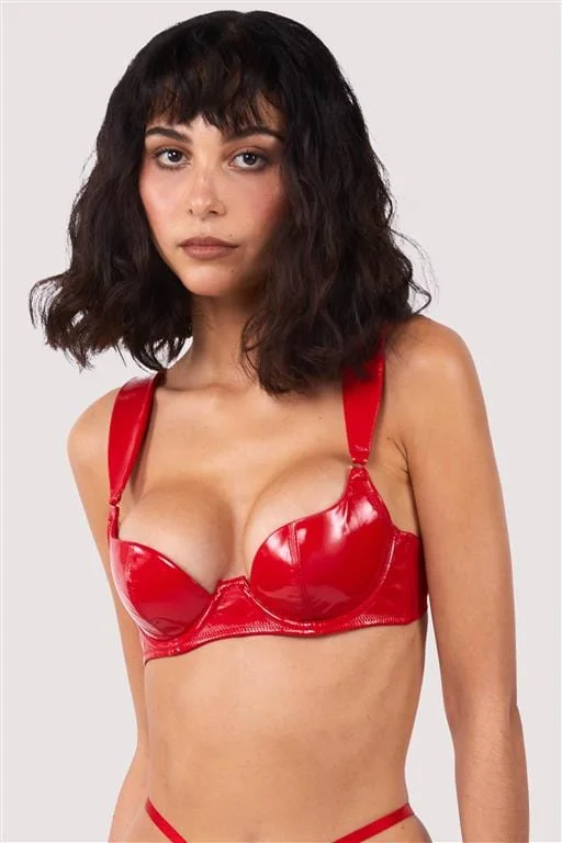 Bra with a multi - way strap system for different outfits Maxine Red PVC Plunge Bra Bra with a multi - way strap system for different outfits Maxine Red PVC Plunge Bra