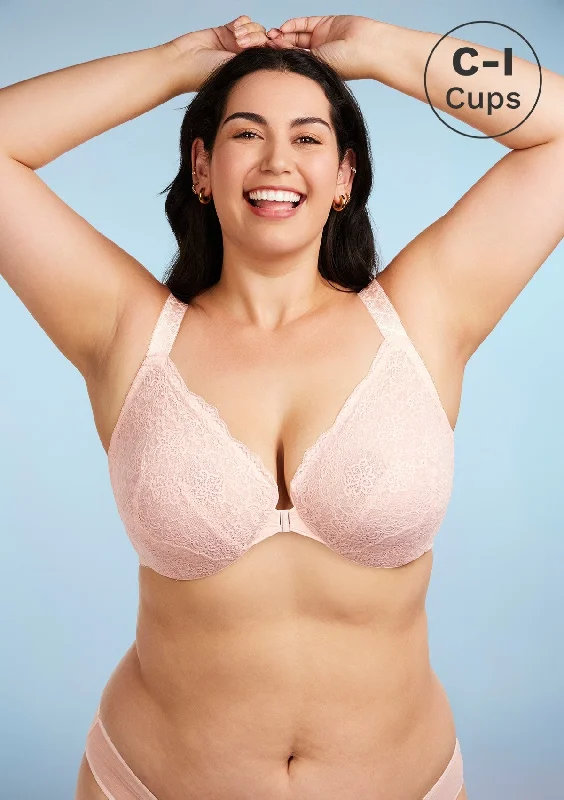Bra with a push - up memory foam cup for enhanced cleavage Nymphaea Front-Close Dusty Peach Lace Unlined Underwire Bra Bra with a push - up memory foam cup for enhanced cleavage Nymphaea Front-Close Dusty Peach Lace Unlined Underwire Bra