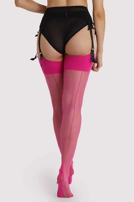 Bra with a non - padded cup for a natural feel​ Pink Peacock Seamed Stockings