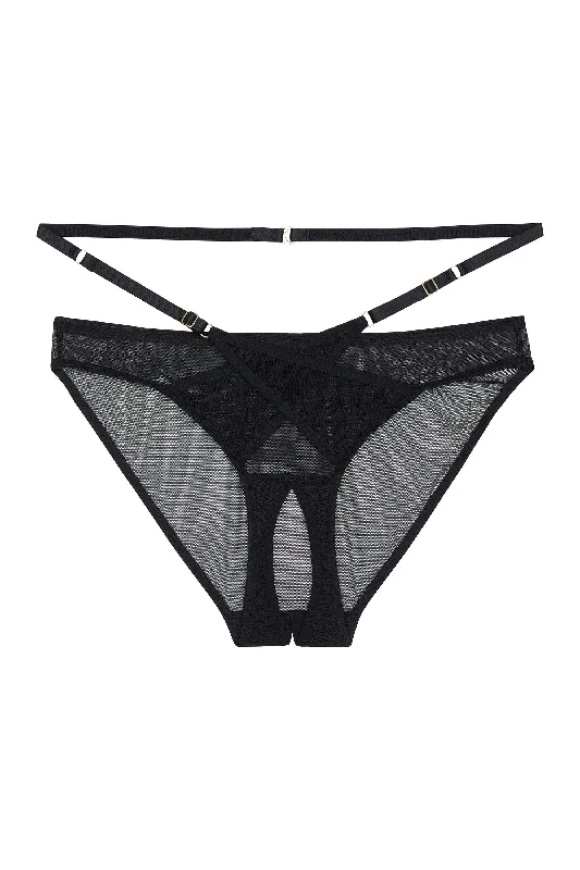 Bra with a silk - lined cup for a luxurious texture Eddie Black Crossover Wrap Crotchless Brazilian Brief Bra with a silk - lined cup for a luxurious texture Eddie Black Crossover Wrap Crotchless Brazilian Brief