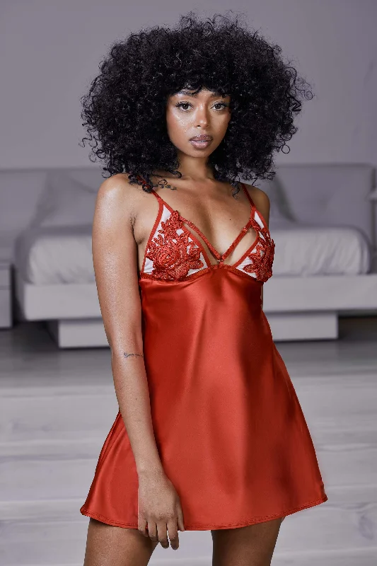 Bra with wide straps for added comfort and weight distribution Brooke Red Applique Chemise Bra with wide straps for added comfort and weight distribution Brooke Red Applique Chemise