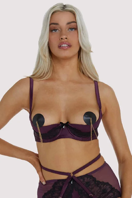 Bra with a satin finish for a luxurious look​ Muriel Purple Lace Quarter Cup Bra