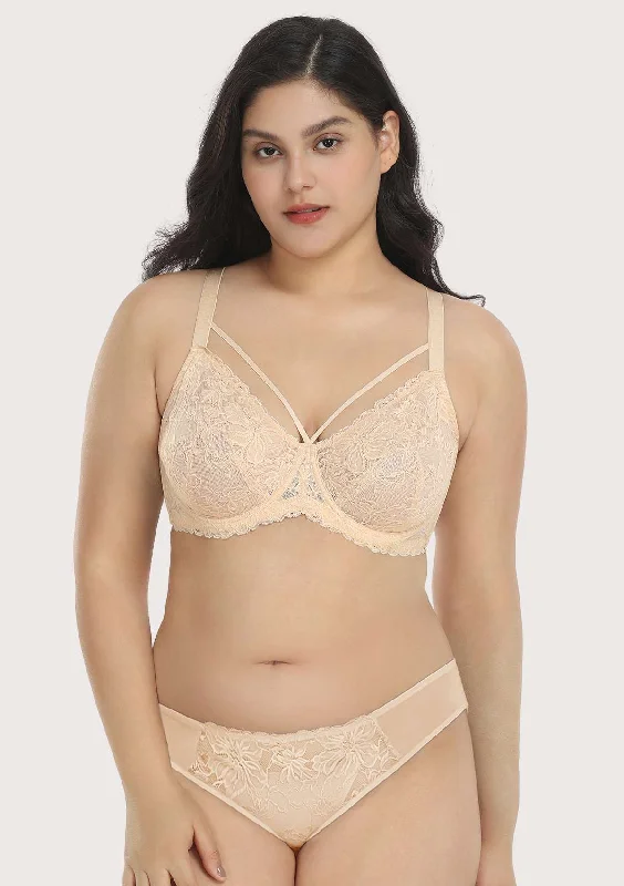 Unpadded bras for a natural and lightweight feel Pretty In Petals Beige Cream Unlined Strappy Lace Bra Set Unpadded bras for a natural and lightweight feel Pretty In Petals Beige Cream Unlined Strappy Lace Bra Set