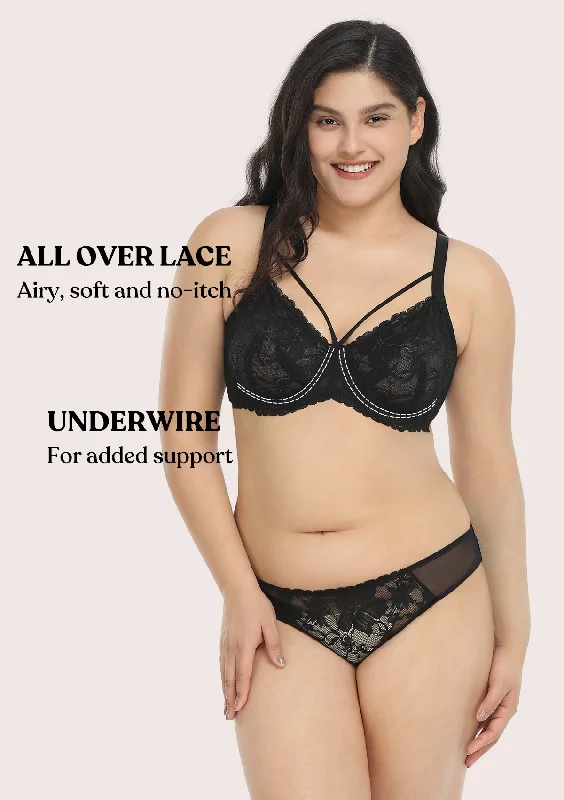 Underwire bras for enhanced support and shaping​ Pretty In Petals Black-Unlined Strappy Lace Bra