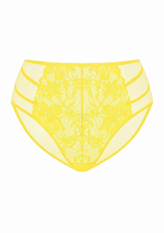 Bra with a mesh panel for added breathability Pretty In Petals High-Rise Bright Yellow Lace Brief Underwear Bra with a mesh panel for added breathability Pretty In Petals High-Rise Bright Yellow Lace Brief Underwear