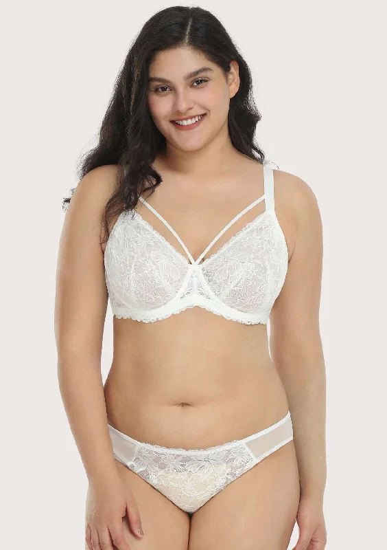 Bra with a cotton - lined cup for a natural and soft feel Pretty In Petals Strappy White Lace Unlined Bra Set Bra with a cotton - lined cup for a natural and soft feel Pretty In Petals Strappy White Lace Unlined Bra Set