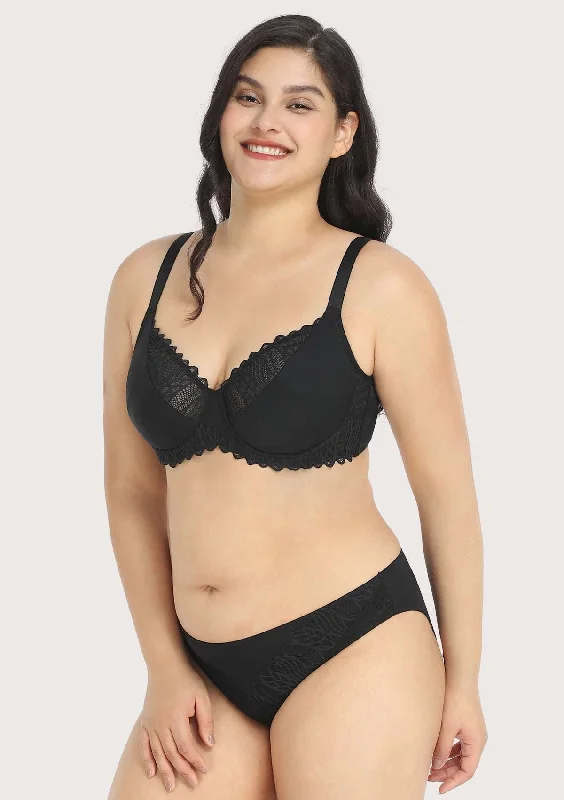 Bra with a plus - size back - closure for a secure fit Pretty Secrets Black Lace Trim Full Coverage Underwire Bra Set Bra with a plus - size back - closure for a secure fit Pretty Secrets Black Lace Trim Full Coverage Underwire Bra Set