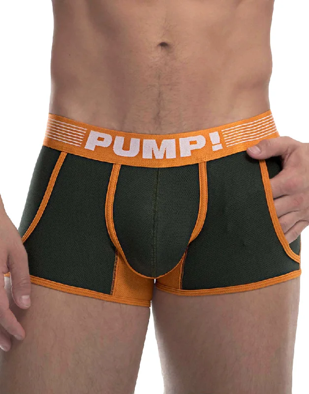 Bra with a low - cut cup for a more revealing style PUMP! Squad Low Rise Cotton Mesh Jogger Trunk Green/Orange/White 11080 Bra with a low - cut cup for a more revealing style PUMP! Squad Low Rise Cotton Mesh Jogger Trunk Green/Orange/White 11080