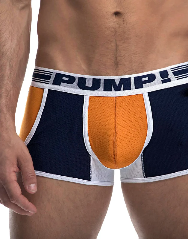 Bra with an anti - itch lining for added comfort PUMP Varsity Low Rise Cotton Mesh Jogger Trunk Orange/Navy/White 11081 Bra with an anti - itch lining for added comfort PUMP Varsity Low Rise Cotton Mesh Jogger Trunk Orange/Navy/White 11081