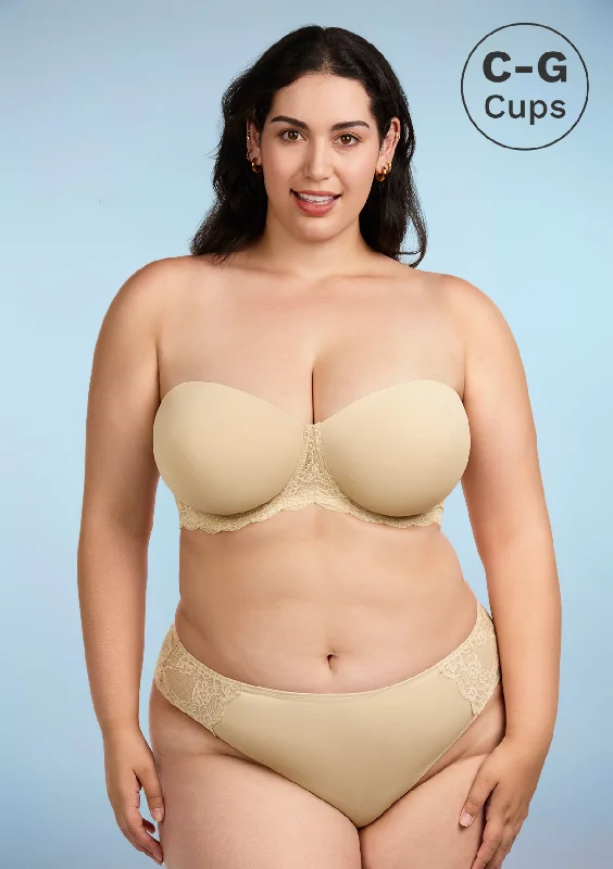 Wireless bras for ultimate comfort and freedom Rebecca Lace Trim Beige Lightly Padded Strapless Bra Set Wireless bras for ultimate comfort and freedom Rebecca Lace Trim Beige Lightly Padded Strapless Bra Set