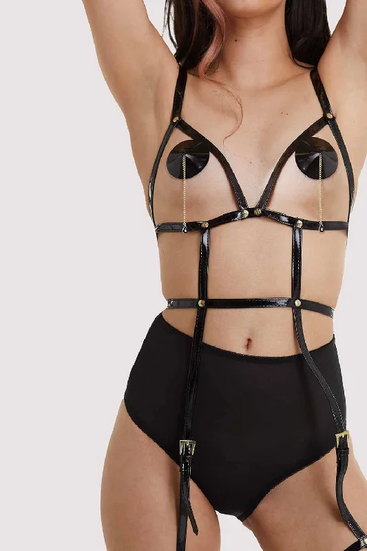 Front - closure bras for easy on and off​ Open Harness Bra With Leg Cuffs