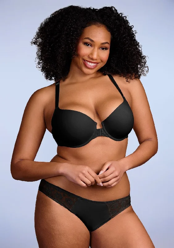 Bra with a contour memory foam cup for a natural look Serena Front-Close Lace-Back Black Underwire Bra Set Bra with a contour memory foam cup for a natural look Serena Front-Close Lace-Back Black Underwire Bra Set