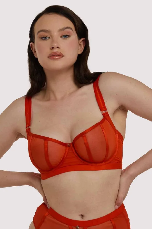 Bra with a low - cut cup for a more revealing style​ Sheer Chic Flame Red Bra