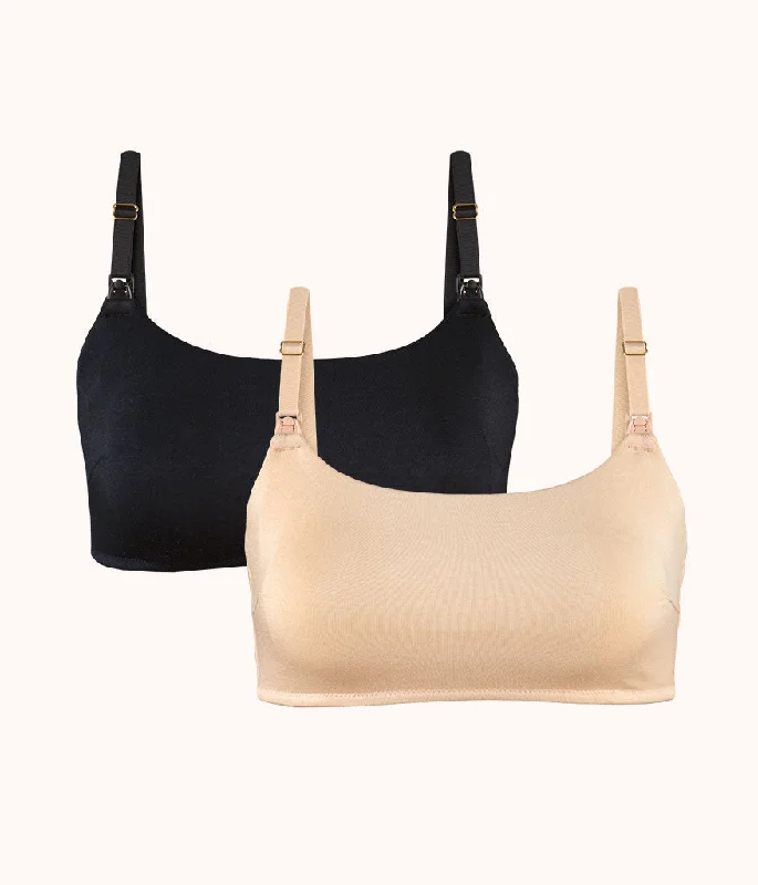 Unpadded bras for a natural and lightweight feel The All-Day Maternity Bralette Bundle: Toasted Almond/Jet Black Unpadded bras for a natural and lightweight feel The All-Day Maternity Bralette Bundle: Toasted Almond/Jet Black