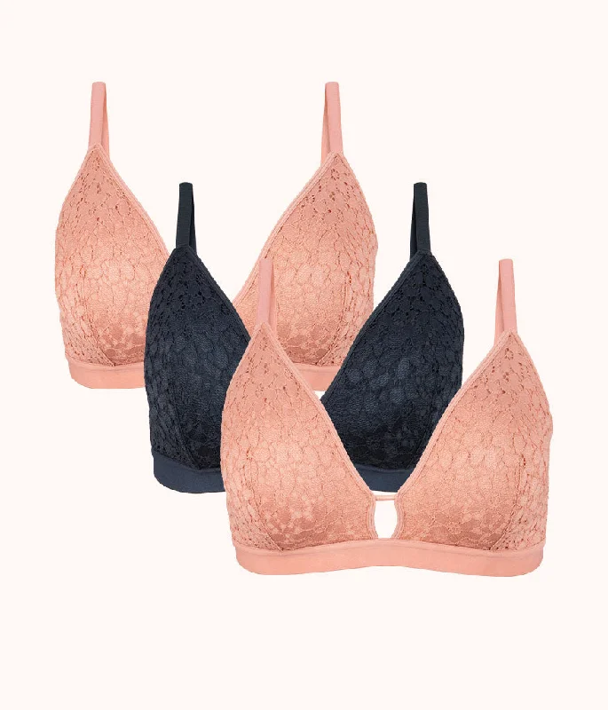 Bra with a wire - free construction for a softer feel The Floral Lace Busty Bralette Trio: Shell Pink/Night Sky Bra with a wire - free construction for a softer feel The Floral Lace Busty Bralette Trio: Shell Pink/Night Sky
