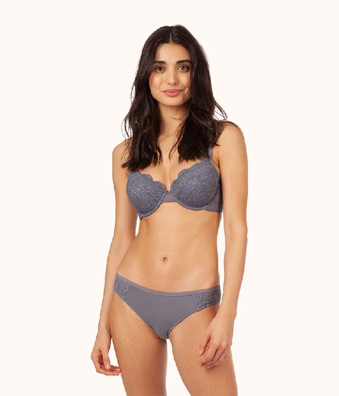 Bra with a polyester - lined cup for durability and moisture - wicking The Lace T-Shirt Bra: Smoke Bra with a polyester - lined cup for durability and moisture - wicking The Lace T-Shirt Bra: Smoke