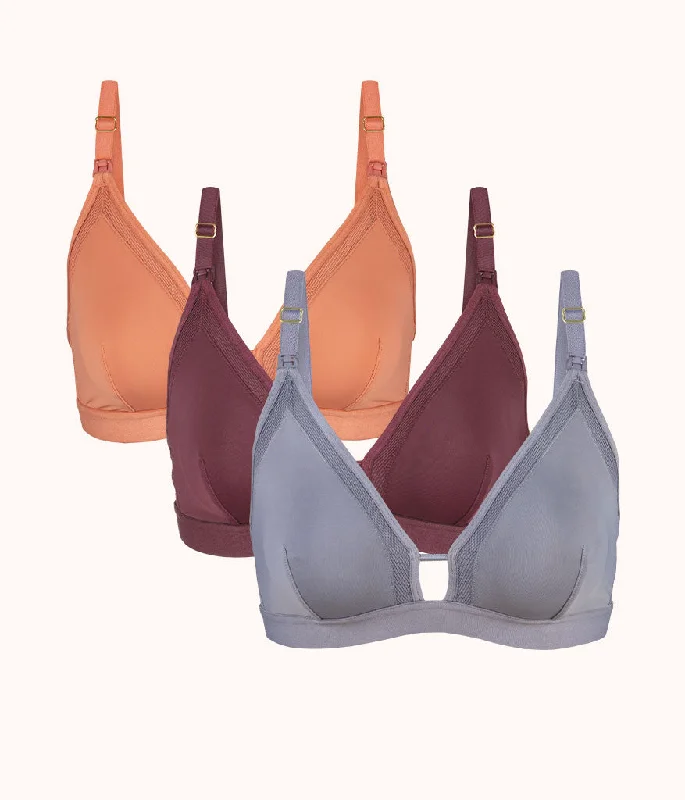 Bra with a multi - way strap system for different outfits The Maternity Bralette Trio: Smoke/Plum/Terracotta Bra with a multi - way strap system for different outfits The Maternity Bralette Trio: Smoke/Plum/Terracotta