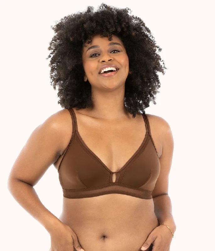 Bra with a plunge neckline for low - cut tops​ The Mesh Trim Bralette: Rich Clay