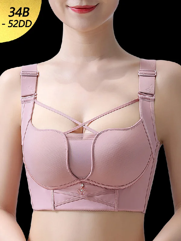 Bra with a plus - size seamless design for a smooth look​ Unlined U-Shaped Back Wireless Minimizer Bra with Wide Straps
