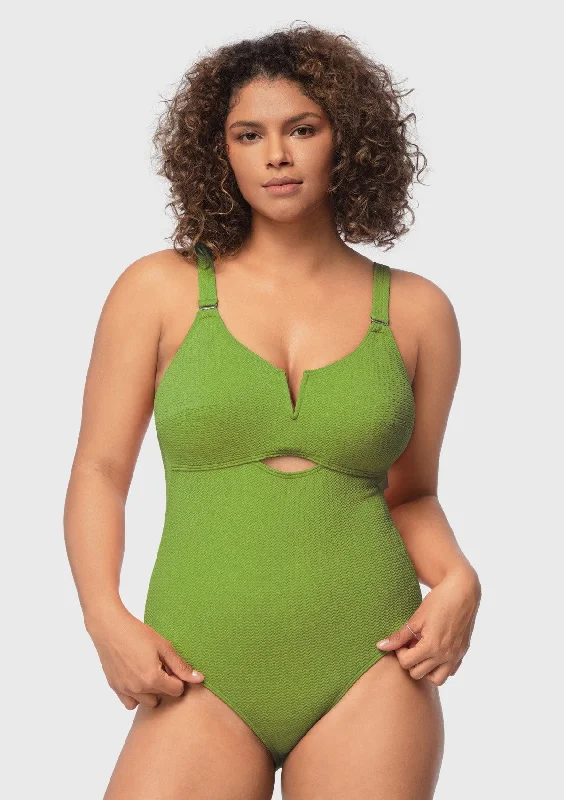 Bra with a low - cut cup for a more revealing style Songful V-wire Plunge Textured One-piece Cutout Swimsuit Bra with a low - cut cup for a more revealing style Songful V-wire Plunge Textured One-piece Cutout Swimsuit